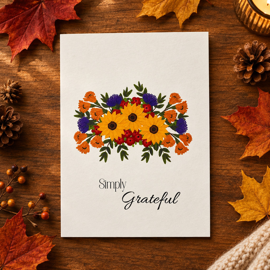 Fall Floral: Simply Grateful – 5" x 7" Blank Greeting Card