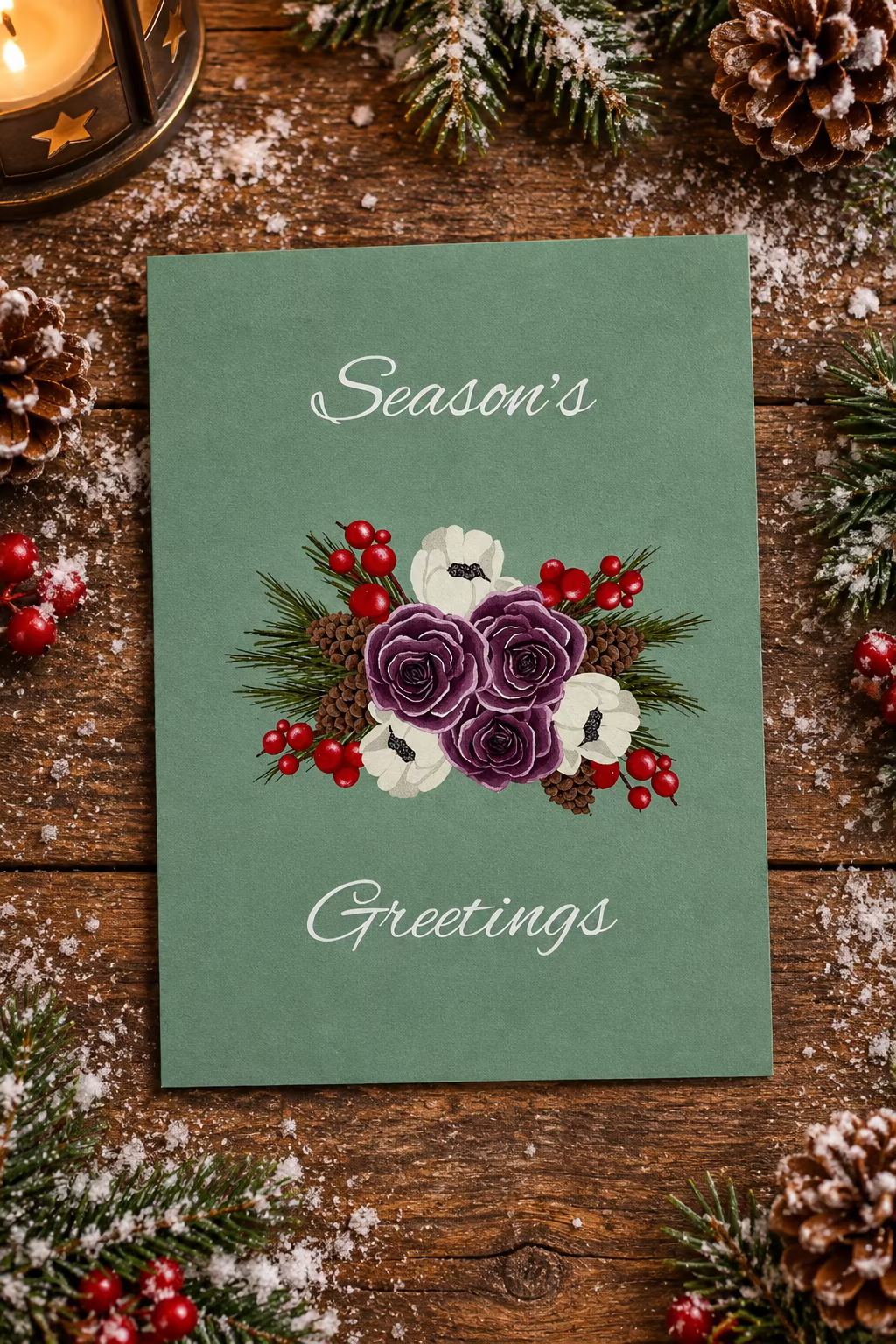 Season's Greetings Winter Floral Card