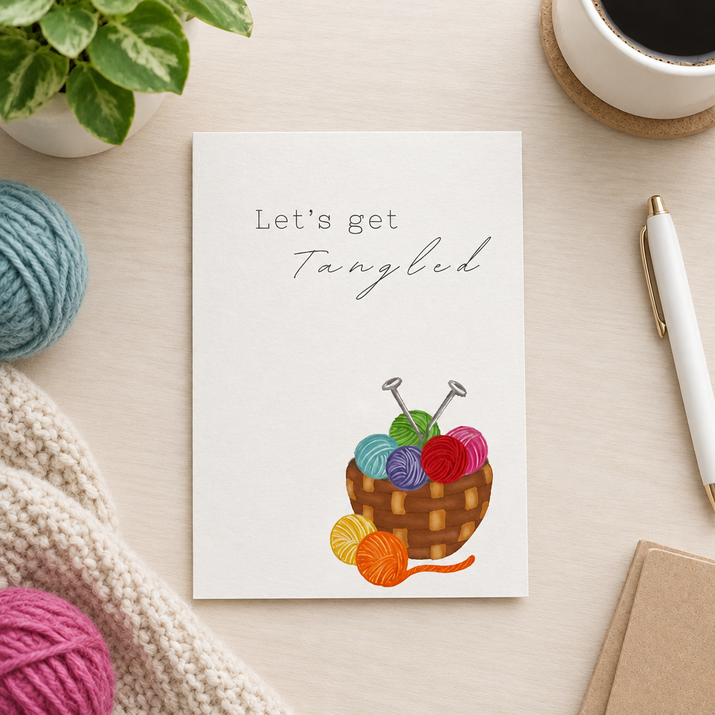 Let's Get Tangled Knit Greeting Card - 5" x 7" Blank Greeting Card