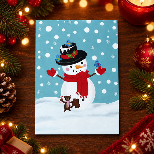 Snowman and Friends – 5" x 7" Blank Greeting Card