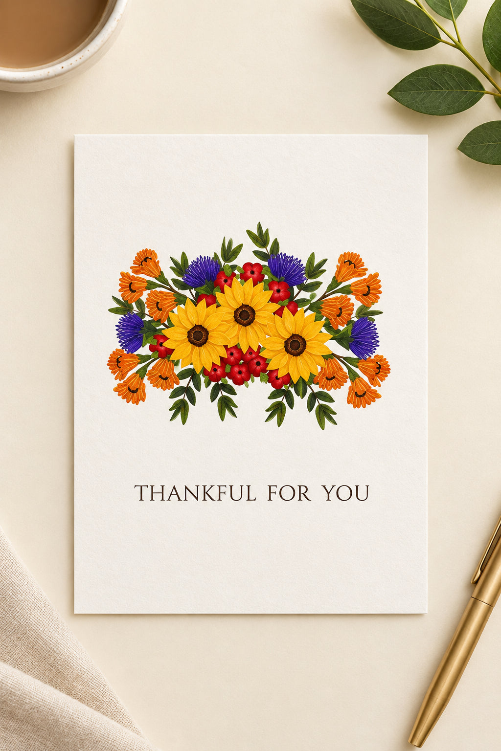 Fall Floral “Thankful for You” 5x7" Greeting Card