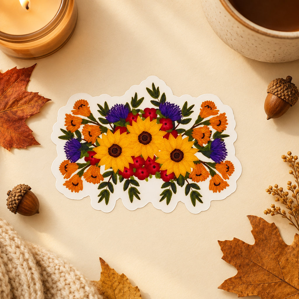 Wildflower Bouquet Clear Vinyl Sticker 3" x 2.2"