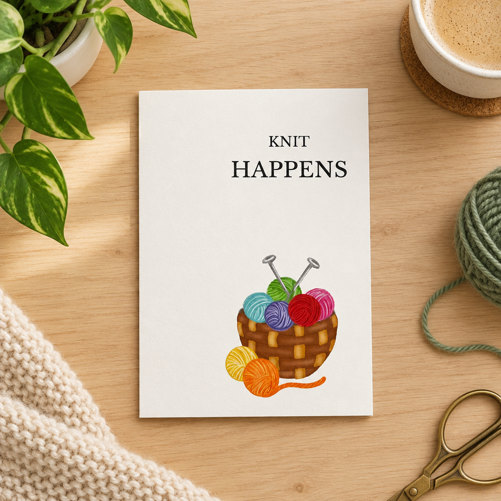 Knit Happens – 5" x 7" Blank Greeting Card
