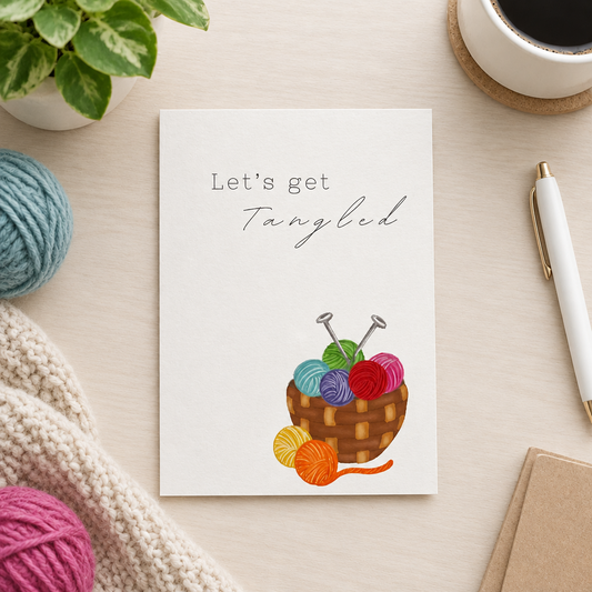 Let's Get Tangled Knit Greeting Card  - 5" x 7"  Blank Greeting Card